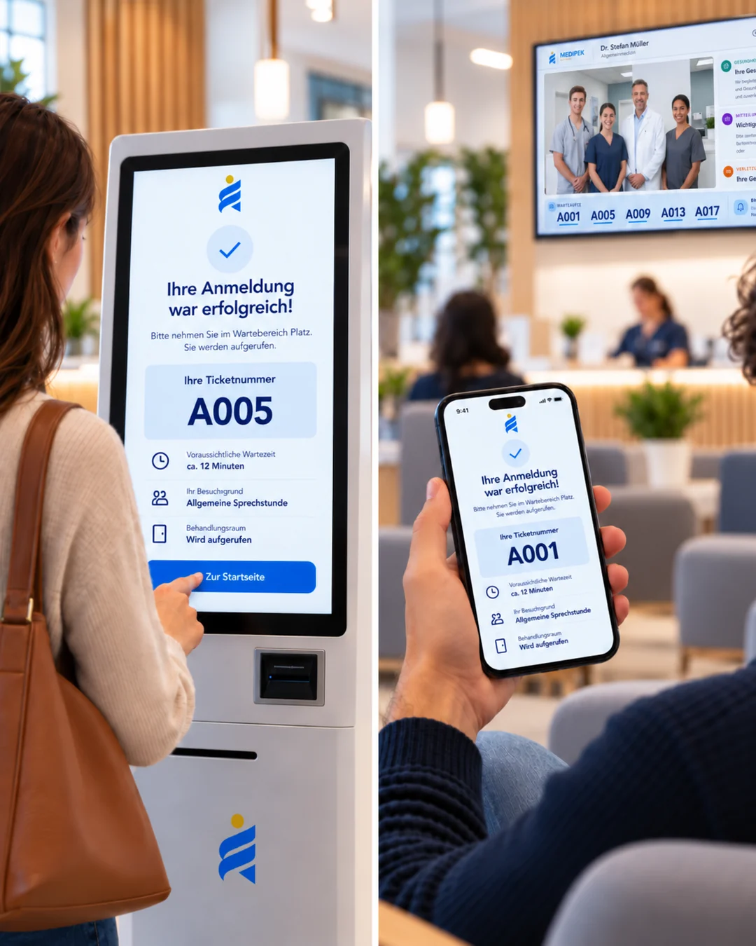 Ticketnummer und Wartezeit auf dem Smartphone