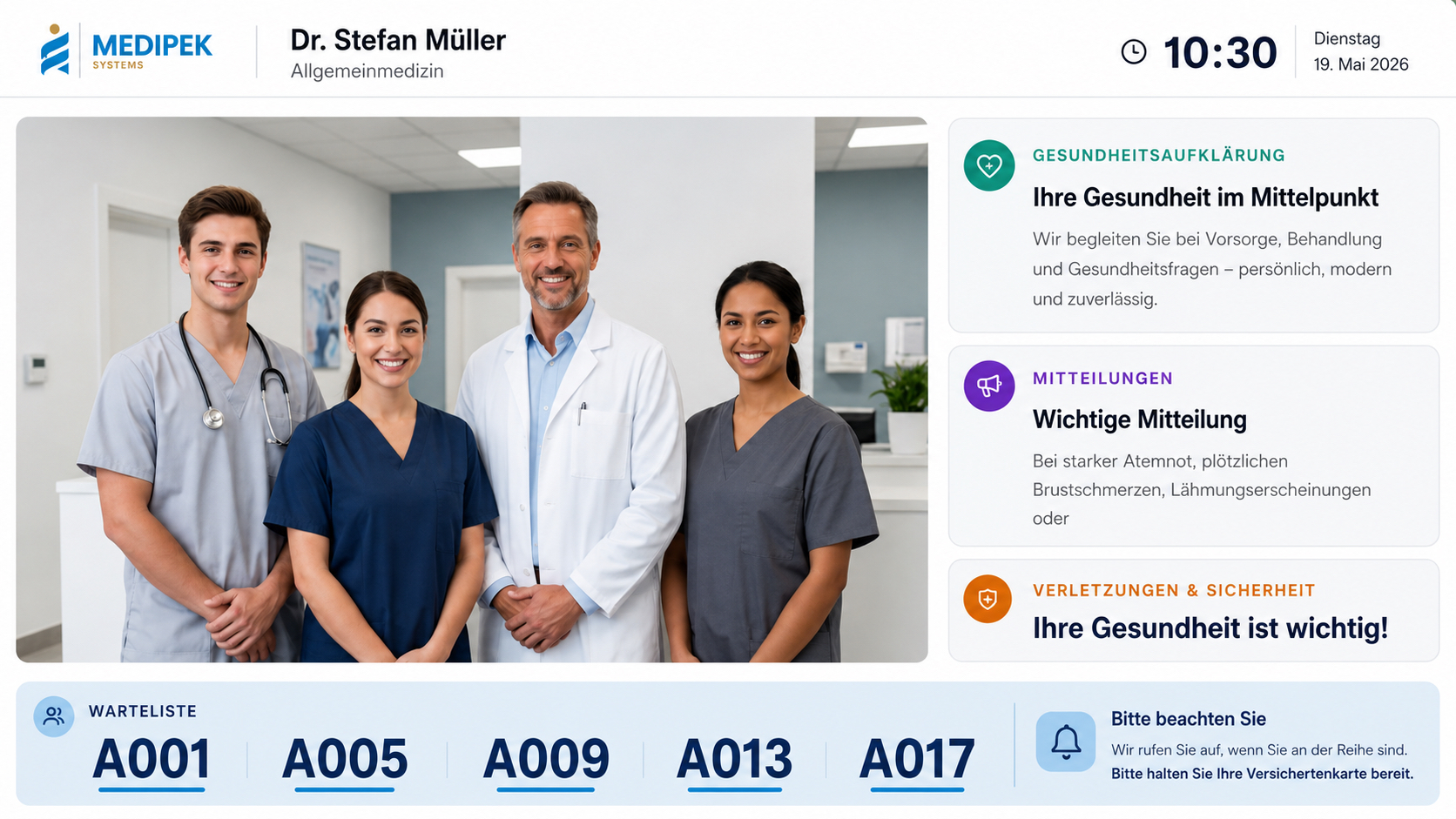 Patientenaufruf auf dem Smart-TV im Wartezimmer